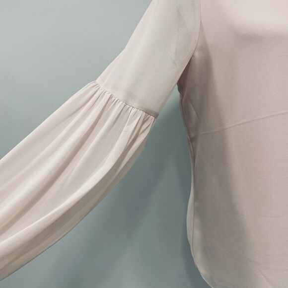 EXPRESS NWT M Women's Pink Sheer Chiffon Blouse Round Neck Balloon Sleeve Office - Picture 3 of 16